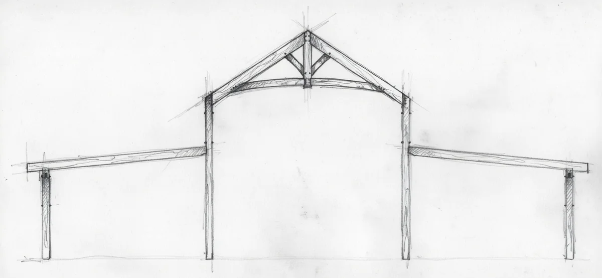 Monitor: Raised central monitor section with clerestory windows for light and ventilation, wide center aisle, shed wings on both sides.