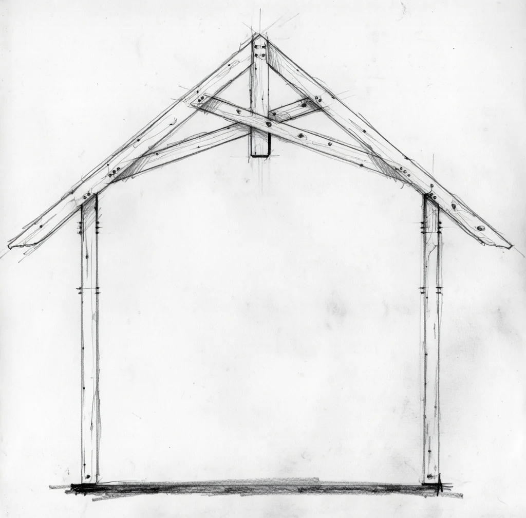Scissor Truss: Crossing diagonal members create a vaulted ceiling effect. Modern and elegant — great for cathedral-style spaces.